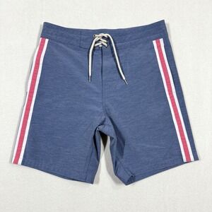 Faherty Shorts Mens 29 Retro Surf Stripe Boardshort 7" inseam Zip Pocket‎ Blue